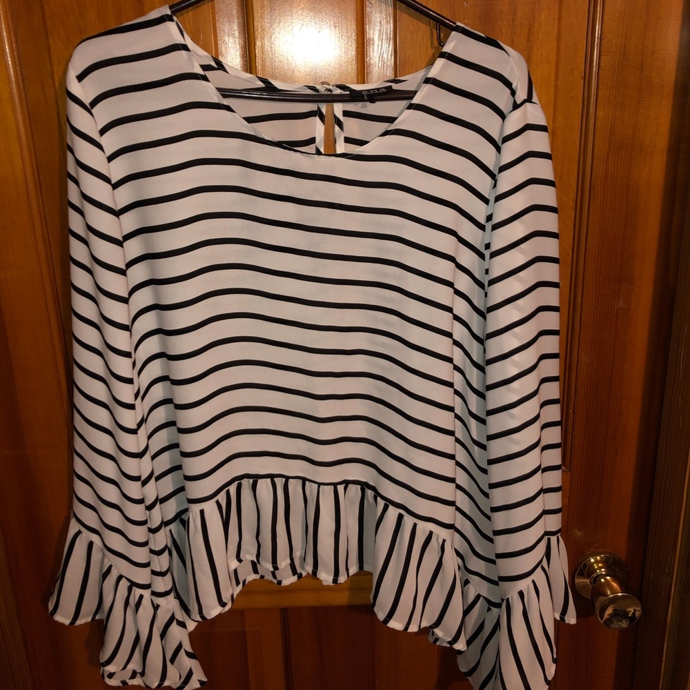 Flowy Black & White Striped Blouse